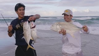Craziest Fishing Ever!!! Giant Jacks and Bluefish from the Beach in Florida (ft. BlacktipH)