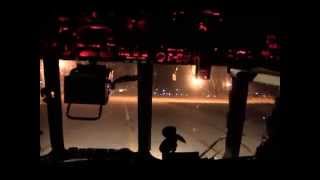 Landing of helicopter Mi-8 in gr .Varna Bulgaria at night.The view from the cockpit